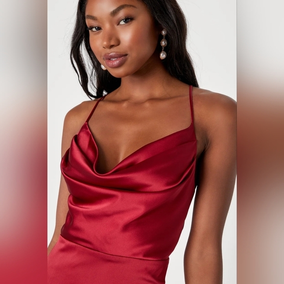 Lulus Luxe Reputation Wine Red Satin Sleeveless Cowl Neck Mini Dress L Party - Picture 4 of 9